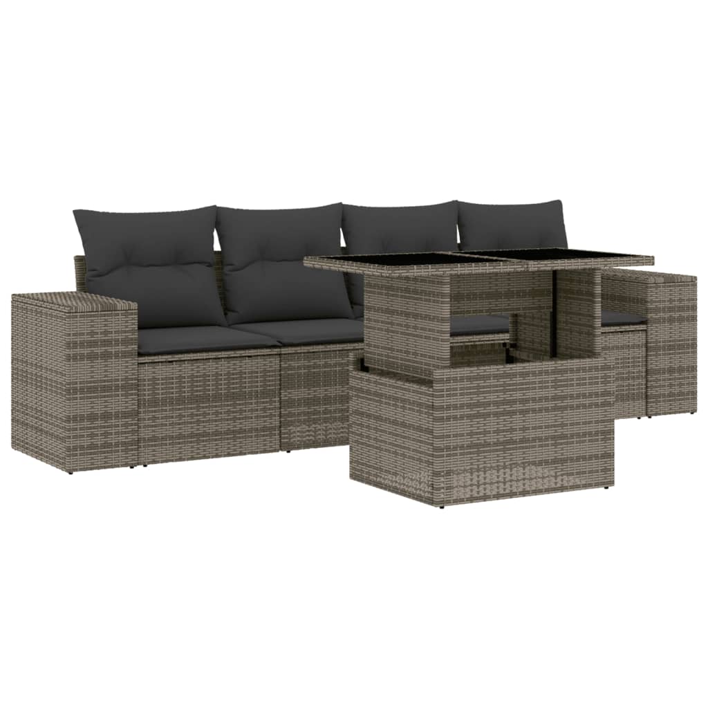 5 részes szürke polyrattan kerti ülőgarnitúra párnákkal