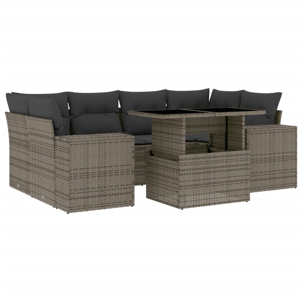 7 részes szürke polyrattan kerti ülőgarnitúra párnákkal