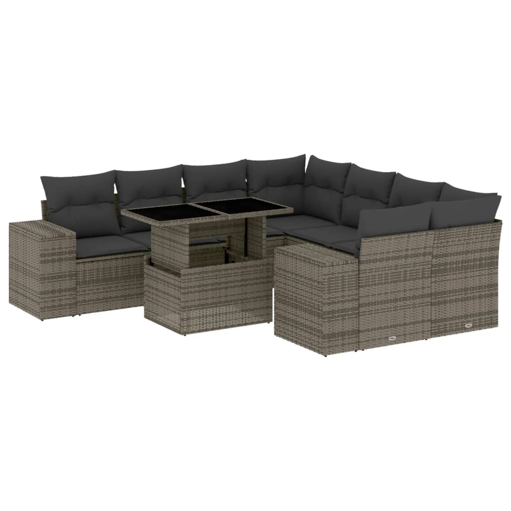 9 részes szürke polyrattan kerti ülőgarnitúra párnákkal