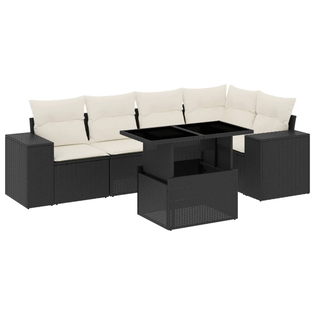 6 részes fekete polyrattan kerti ülőgarnitúra párnákkal