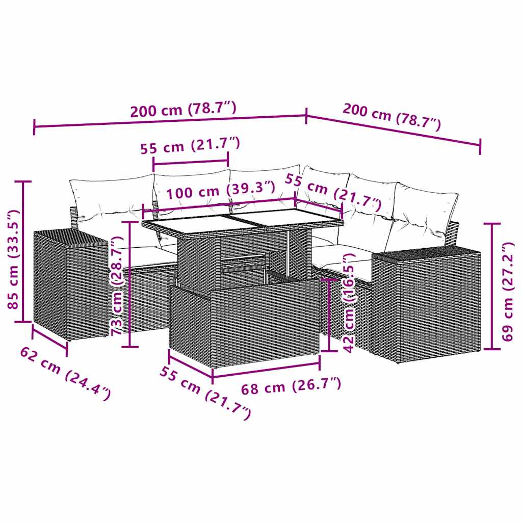 6 db szürke polyrattan kerti kanapégarnitúra párnákkal