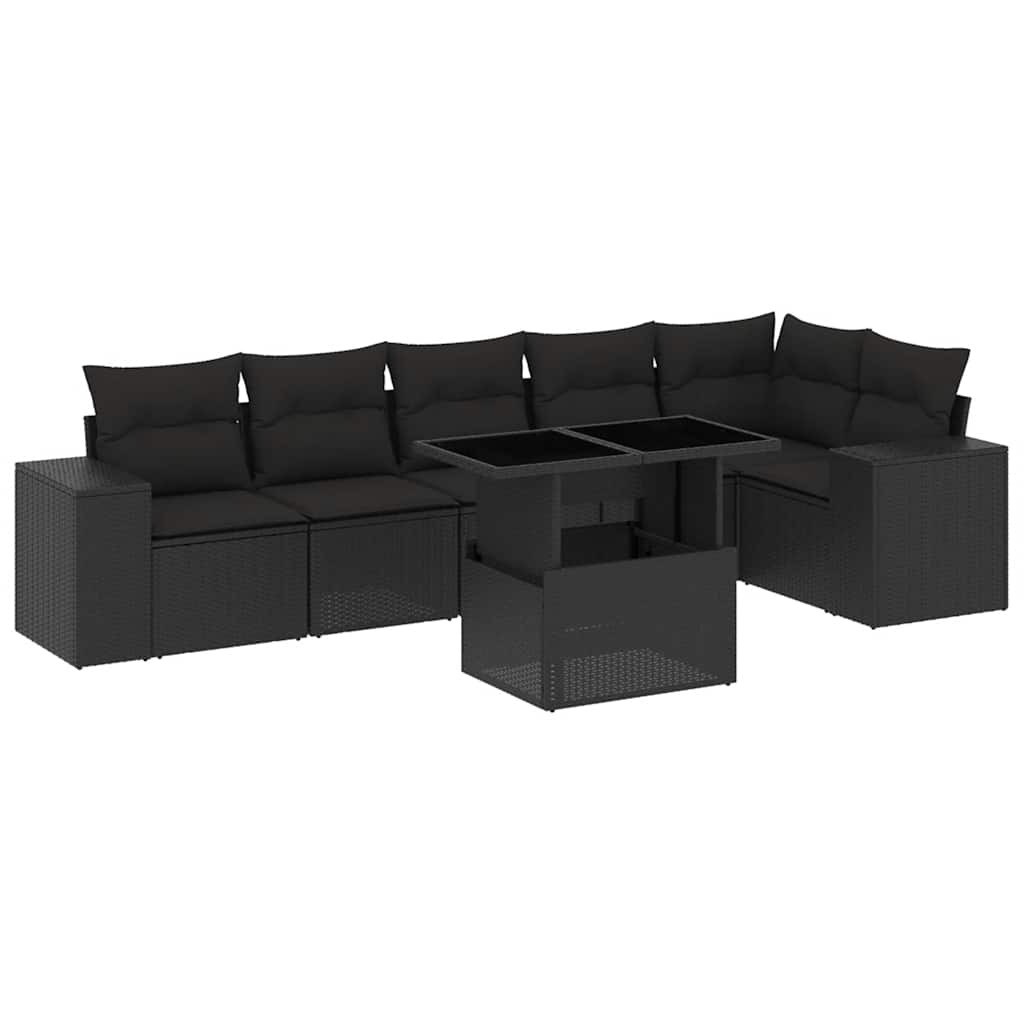 7 részes fekete polyrattan kerti ülőgarnitúra párnával