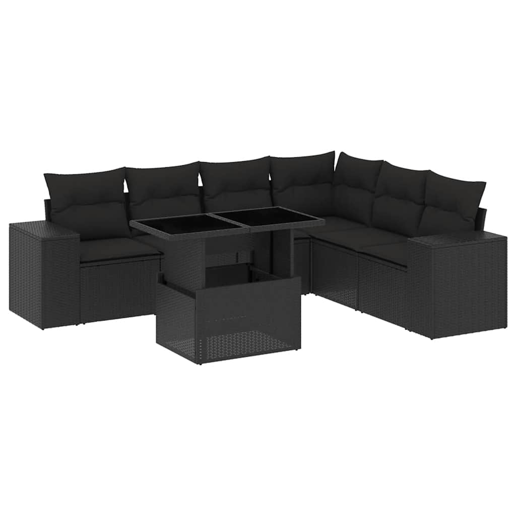 7 részes fekete polyrattan kerti ülőgarnitúra párnával