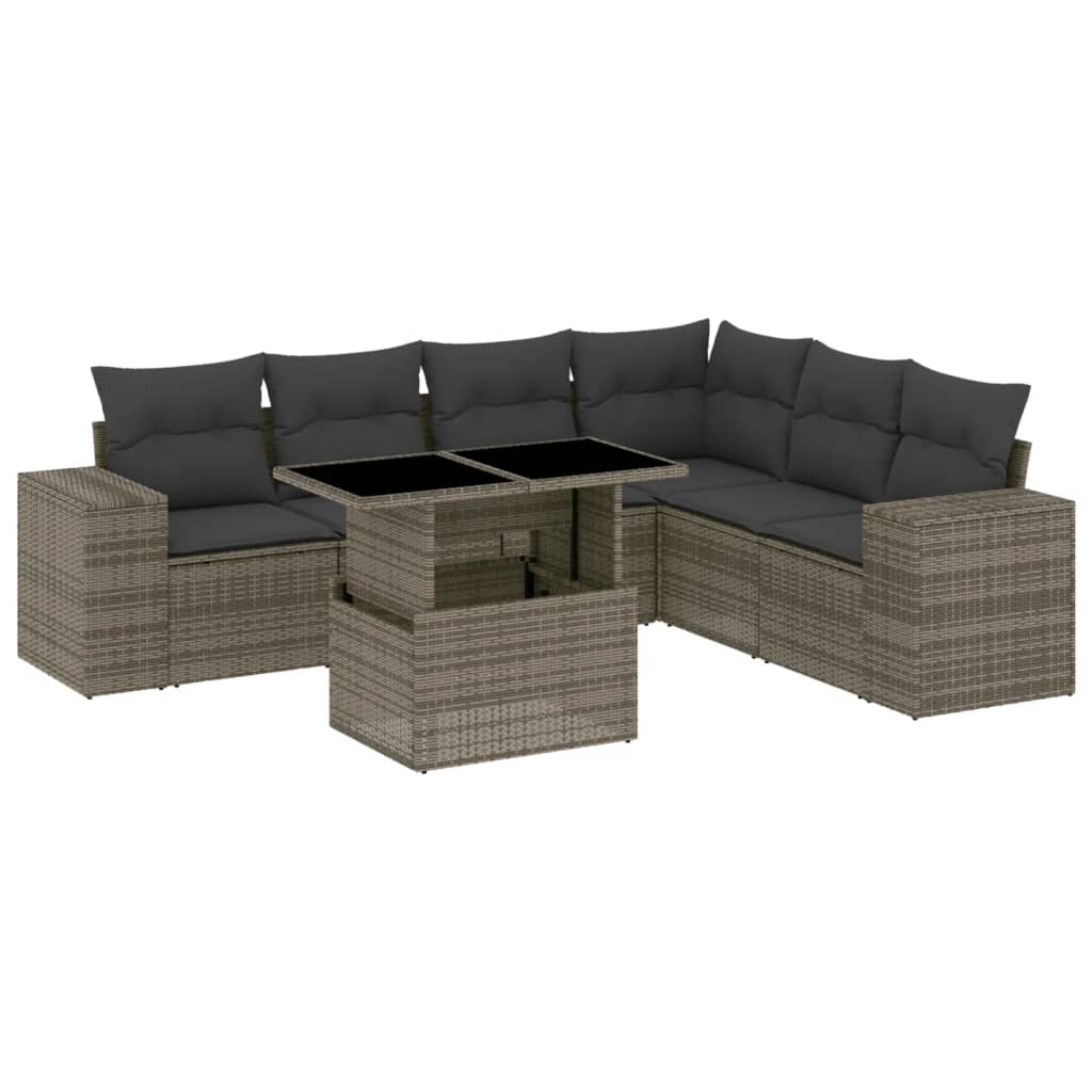 7 részes szürke polyrattan kerti ülőgarnitúra párnákkal