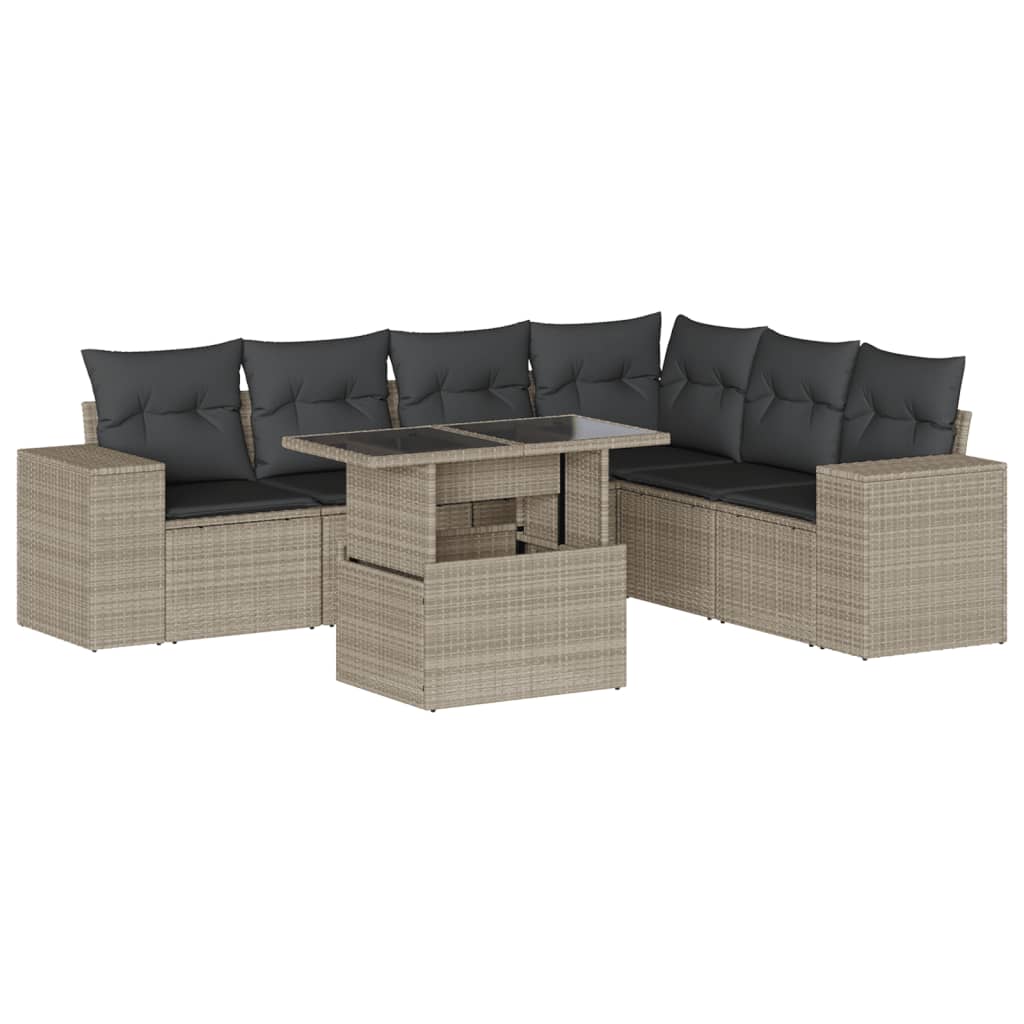 7 részes világosszürke polyrattan kerti ülőgarnitúra párnákkal