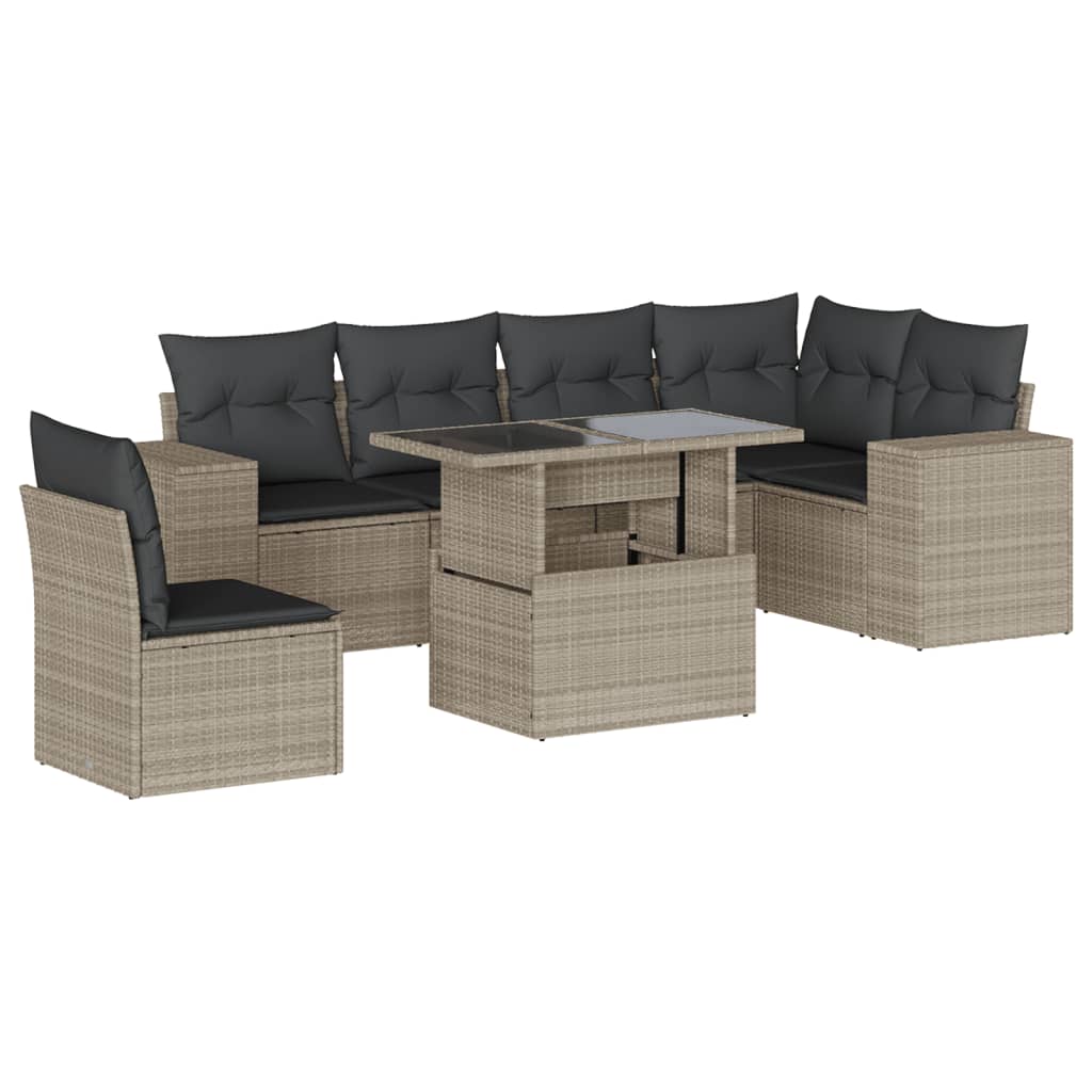 7 részes világosszürke polyrattan kerti ülőgarnitúra párnákkal