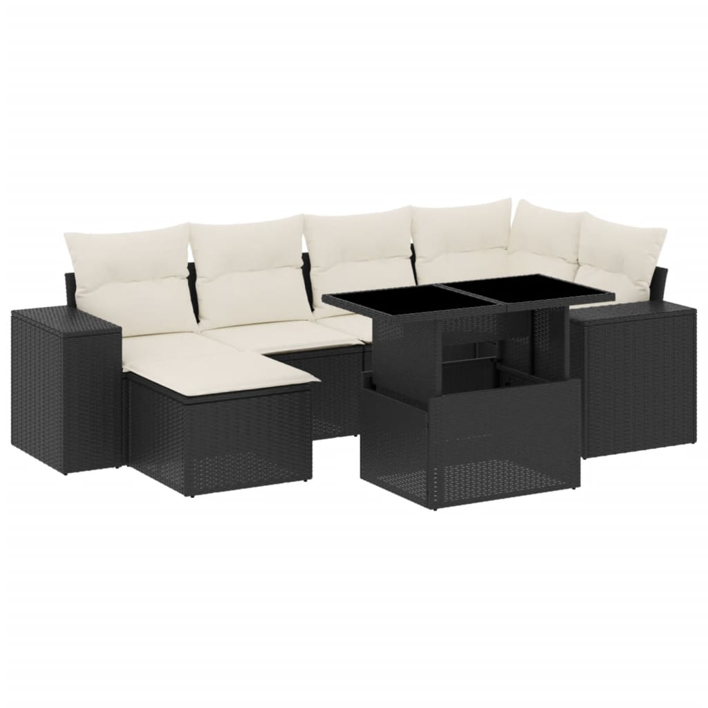 7 részes fekete polyrattan kerti ülőgarnitúra párnával