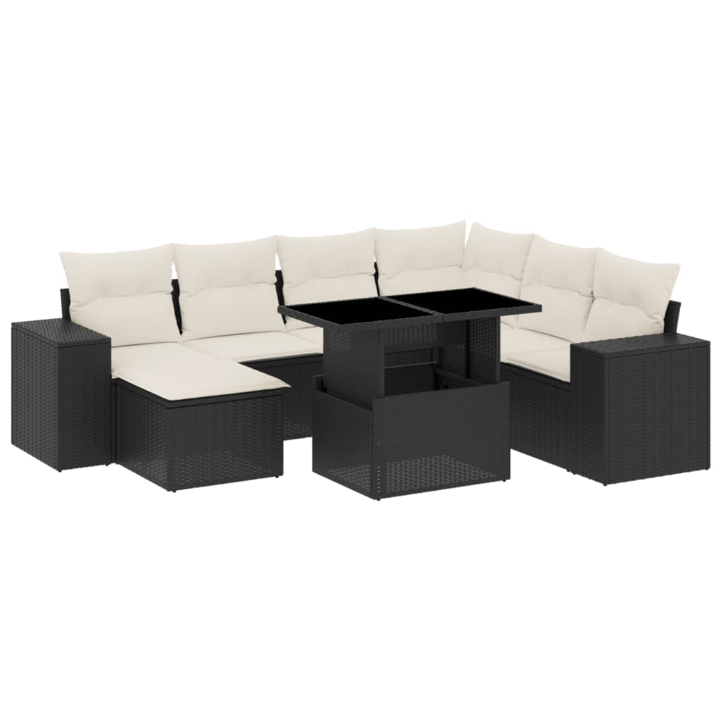 8 részes fekete polyrattan kerti ülőgarnitúra párnákkal