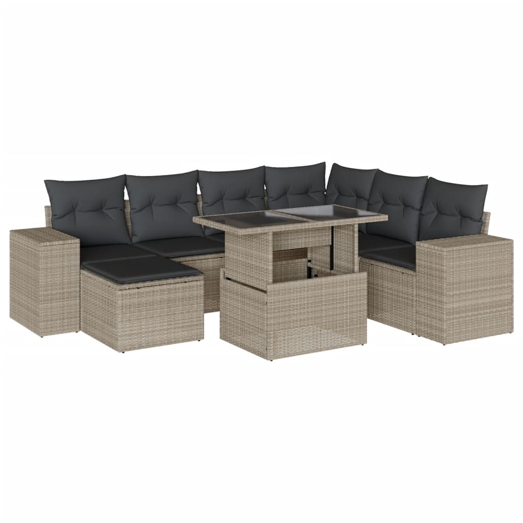 8 részes világosszürke polyrattan kerti ülőgarnitúra párnával