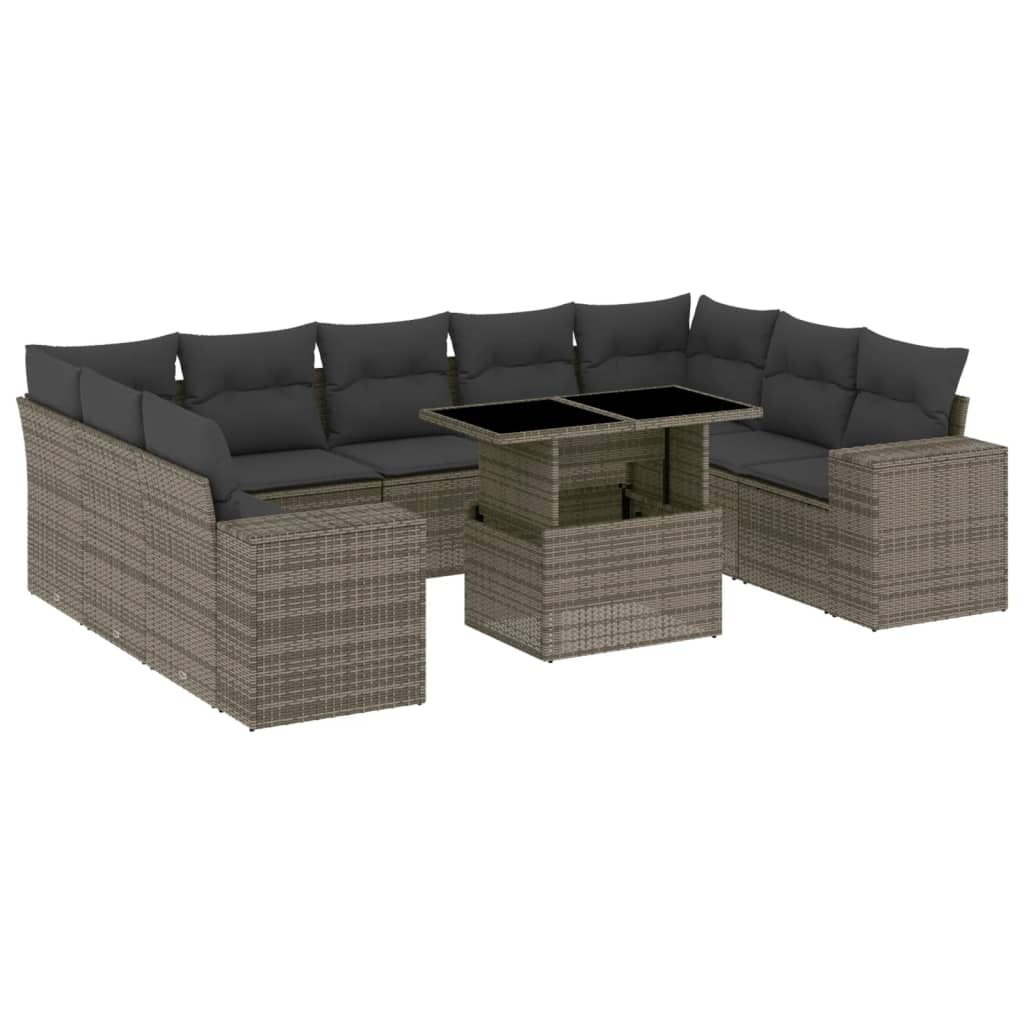 10 részes szürke polyrattan kerti ülőgarnitúra párnákkal