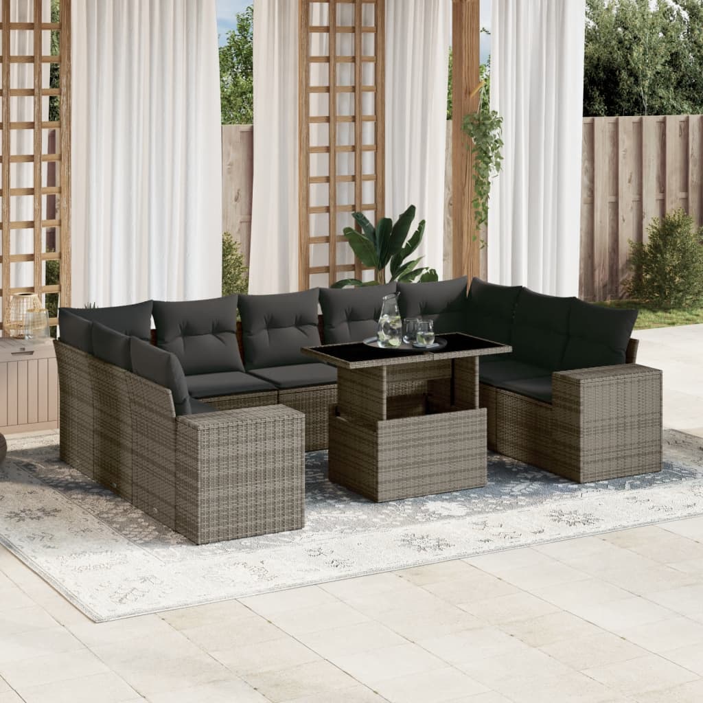 10 részes szürke polyrattan kerti ülőgarnitúra párnákkal