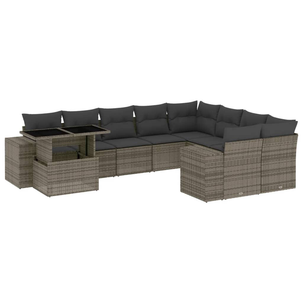 10 részes szürke polyrattan kerti ülőgarnitúra párnákkal