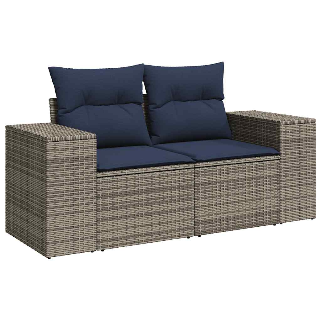 11 db szürke polyrattan kerti kanapégarnitúra párnákkal