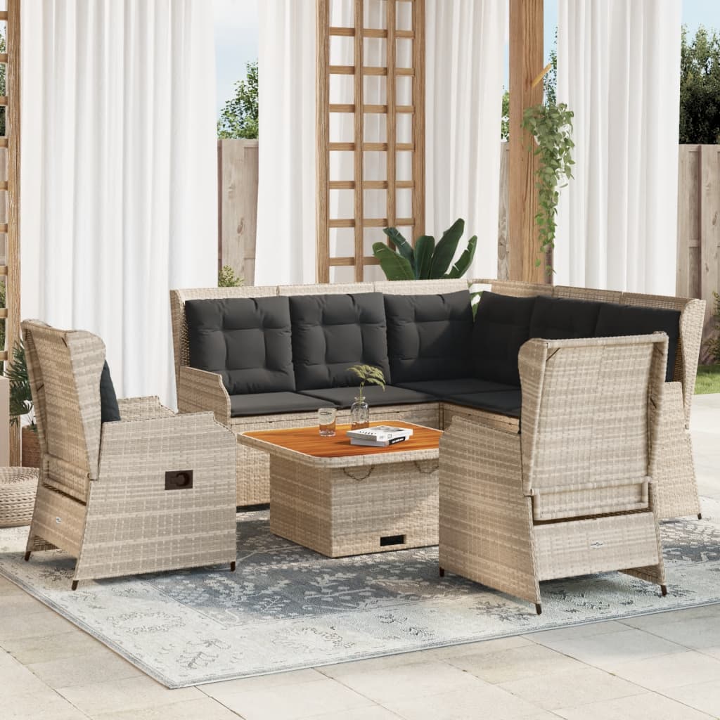 5 részes világosszürke polyrattan kerti ülőgarnitúra párnákkal