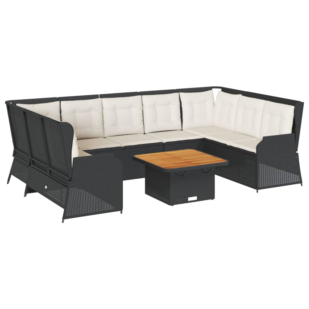 7 részes fekete polyrattan kerti ülőgarnitúra párnákkal
