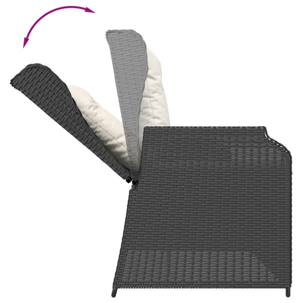 7 részes fekete polyrattan kerti ülőgarnitúra párnákkal