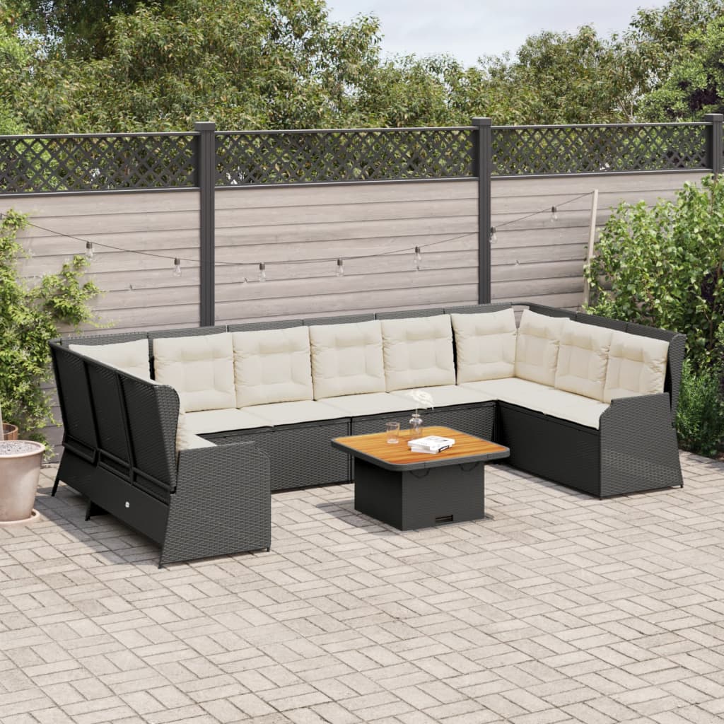 7 részes fekete polyrattan kerti ülőgarnitúra párnákkal