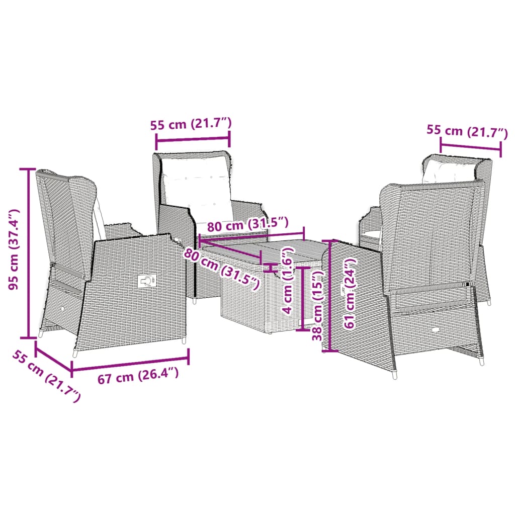 5 részes szürke polyrattan kerti ülőgarnitúra párnákkal