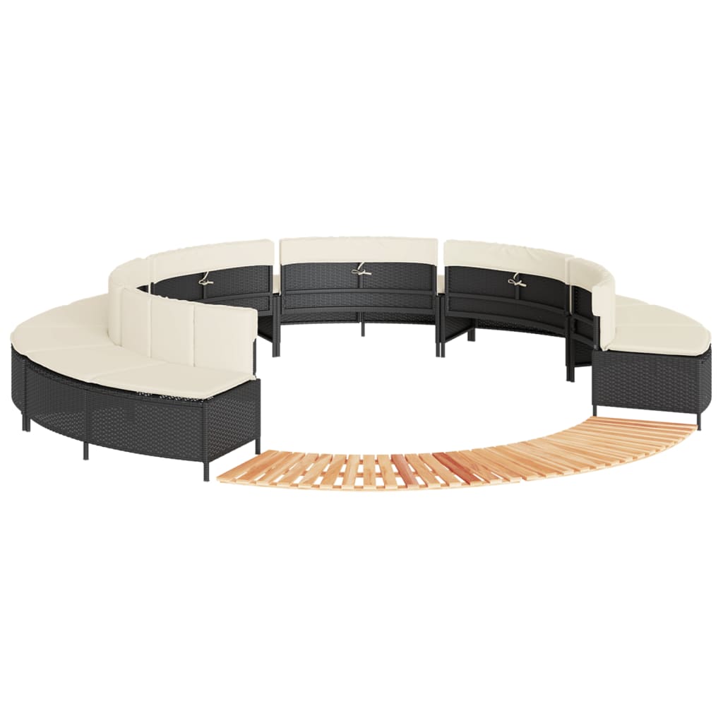 fekete polyrattan és tömör akácfa jakuzzi-keret