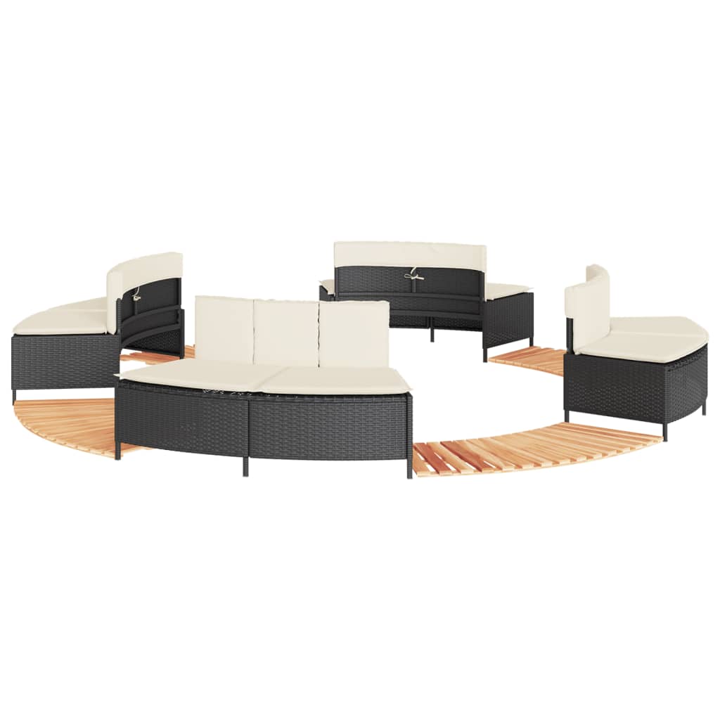 fekete polyrattan és tömör akácfa jakuzzi-keret