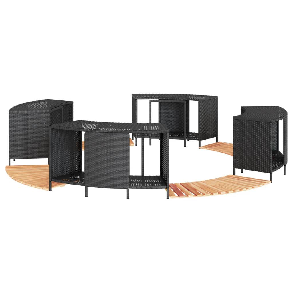 fekete polyrattan és tömör akácfa jakuzzi-keret