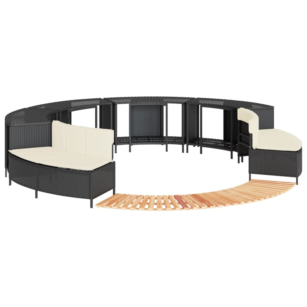 fekete polyrattan és tömör akácfa jakuzzi-keret