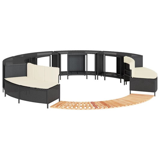 fekete polyrattan és tömör akácfa jakuzzi-keret