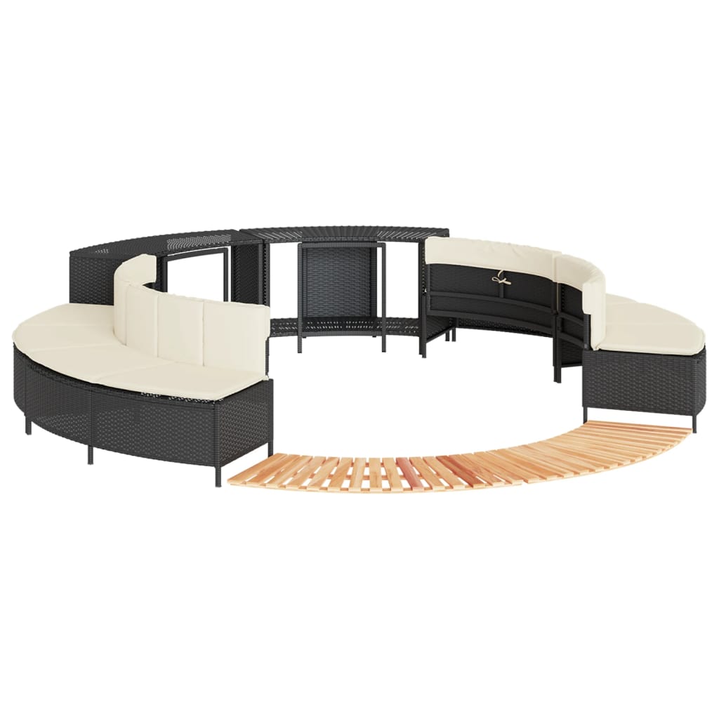 fekete polyrattan és tömör akácfa jakuzzi-keret
