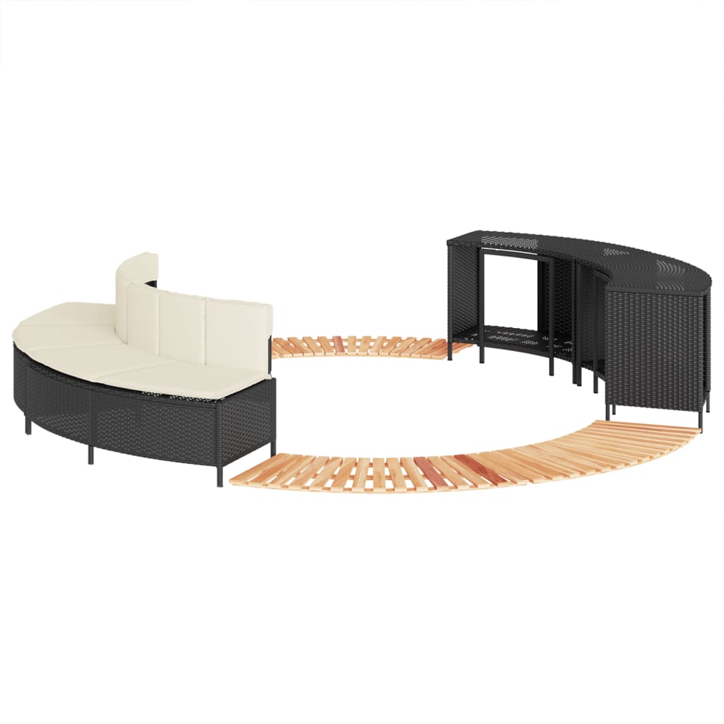 fekete polyrattan és tömör akácfa jakuzzi-keret