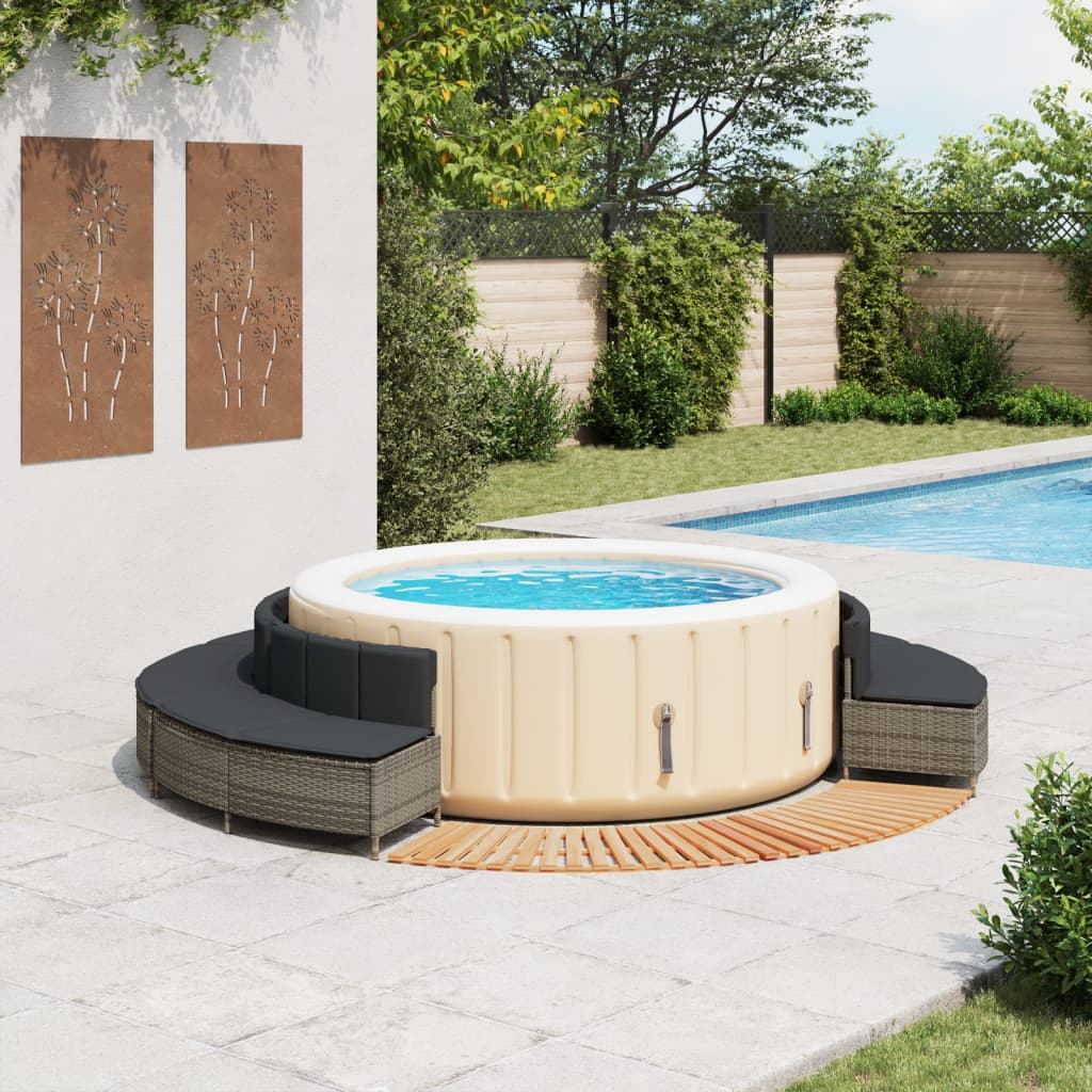 szürke polyrattan és tömör akácfa jakuzzi-keret