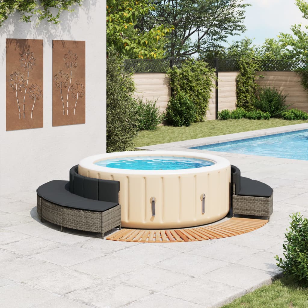 szürke polyrattan és tömör akácfa jakuzzi-keret