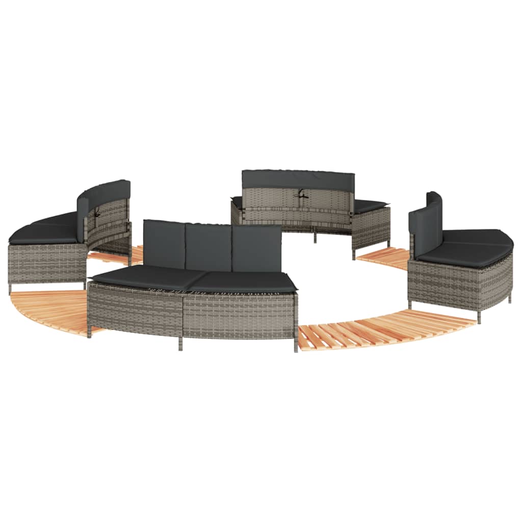 szürke polyrattan és tömör akácfa jakuzzi-keret