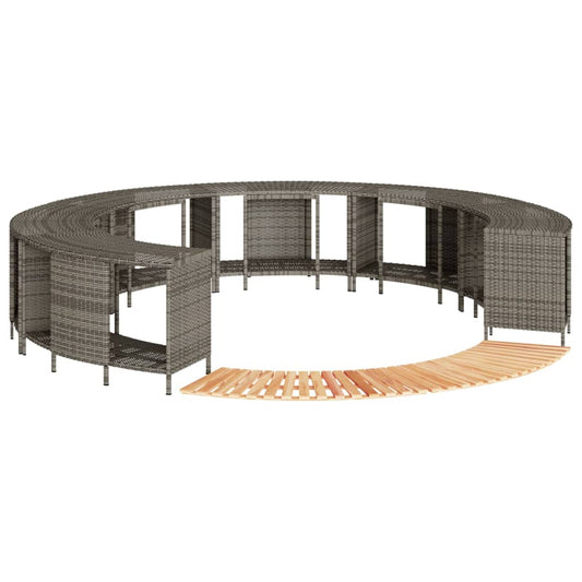 szürke polyrattan és tömör akácfa jakuzzi-keret