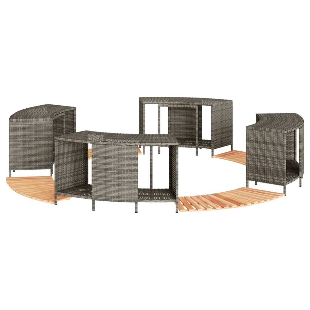 szürke polyrattan és tömör akácfa jakuzzi-keret