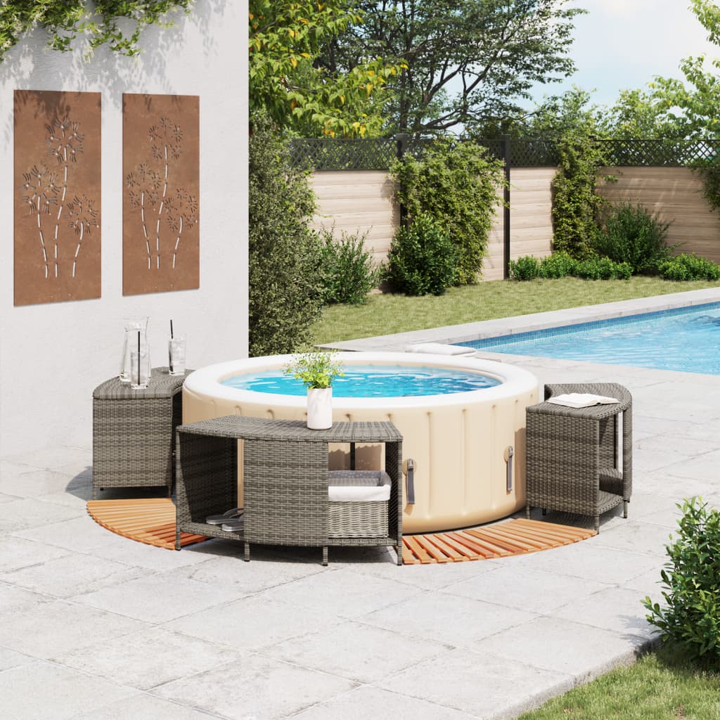szürke polyrattan és tömör akácfa jakuzzi-keret