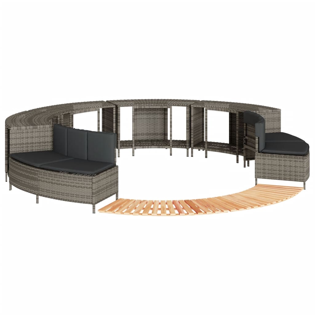 szürke polyrattan és tömör akácfa jakuzzi-keret