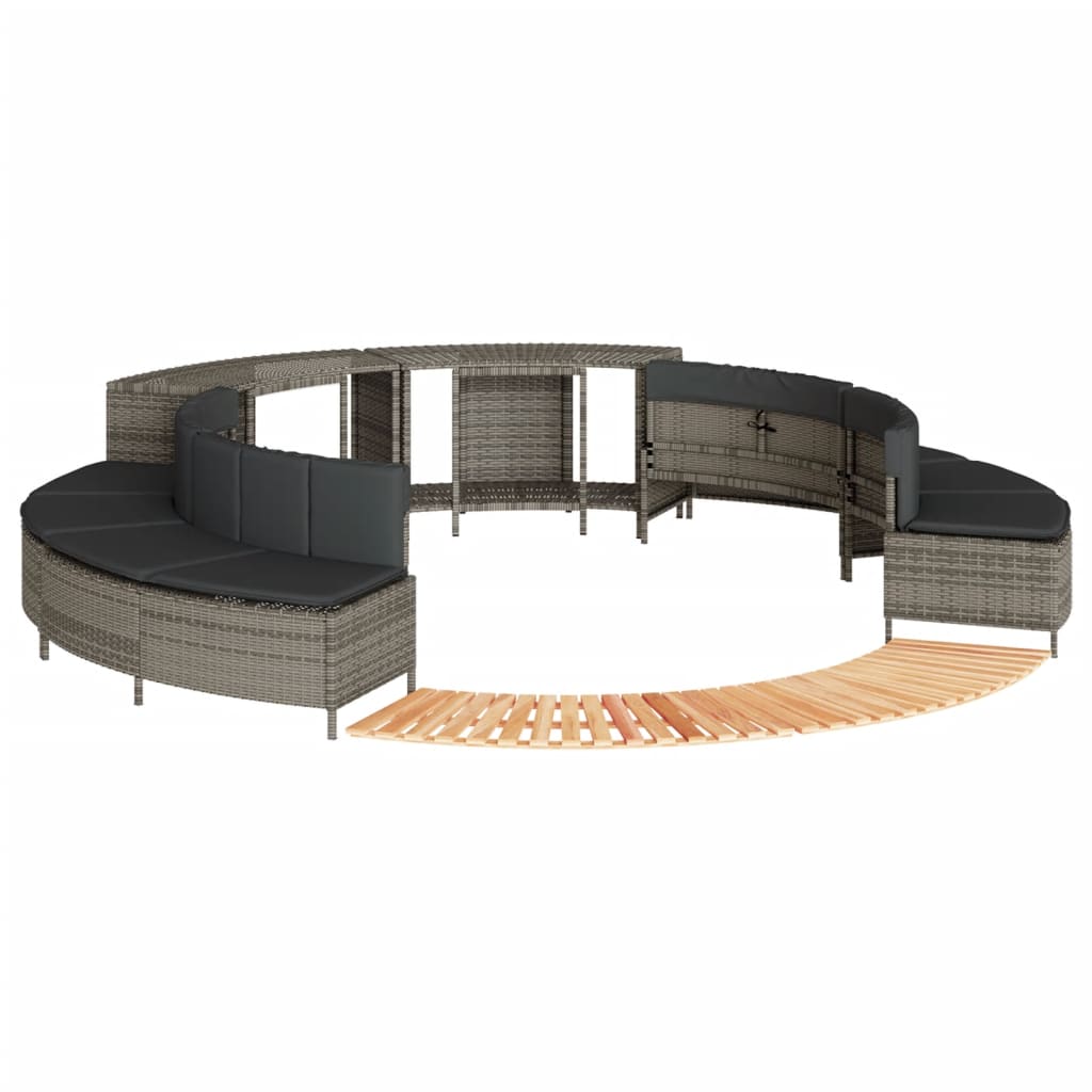 szürke polyrattan és tömör akácfa jakuzzi-keret