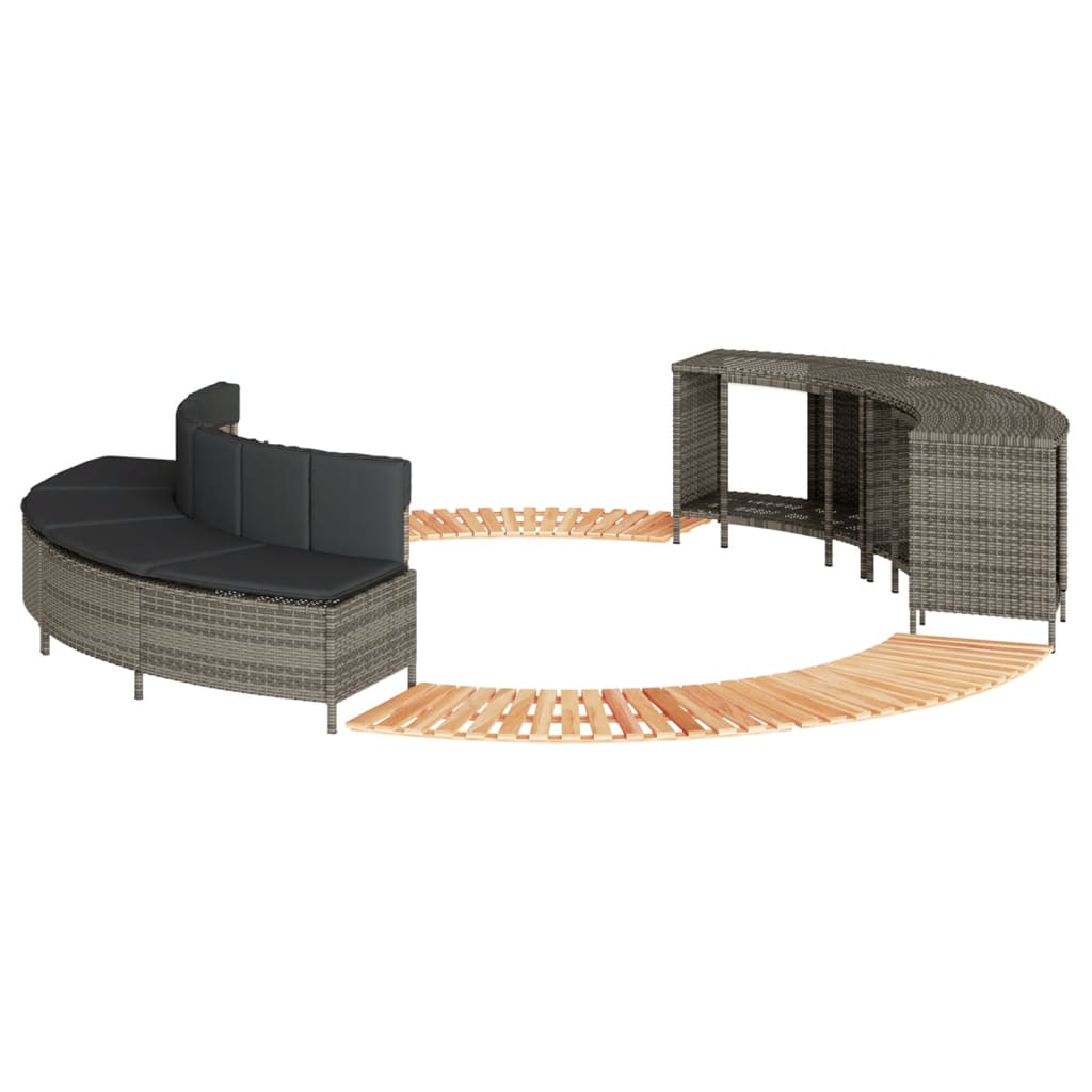 szürke polyrattan és tömör akácfa jakuzzi-keret