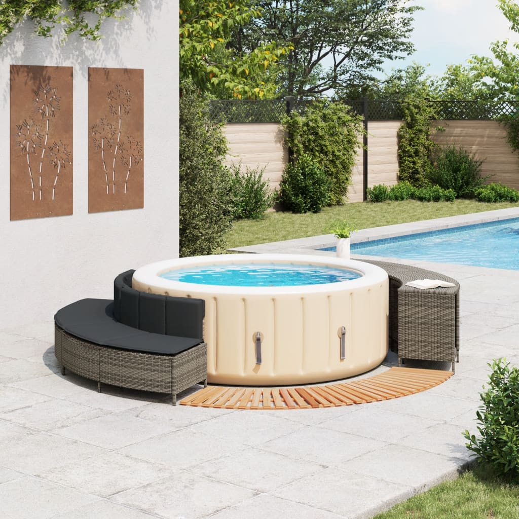 szürke polyrattan és tömör akácfa jakuzzi-keret