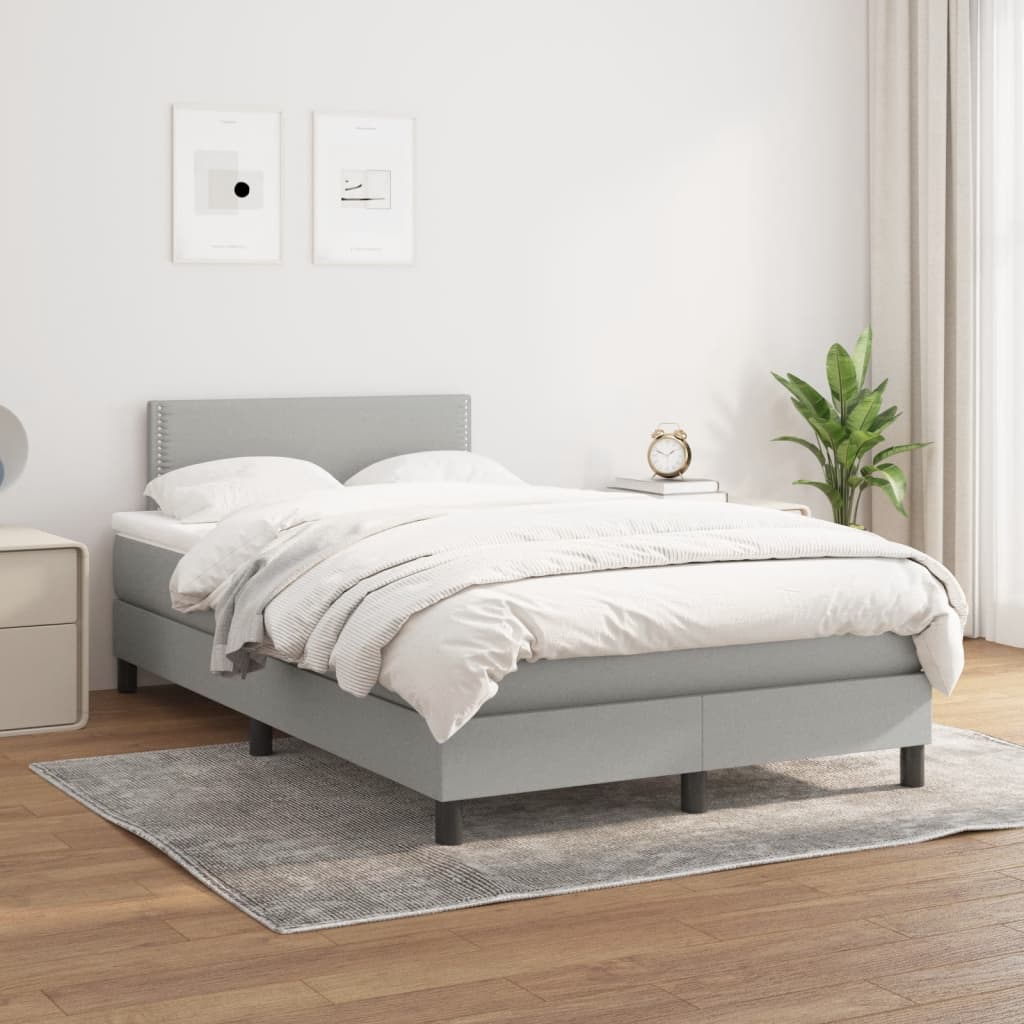 világosszürke szövet rugós ágy matraccal 120 x 190 cm