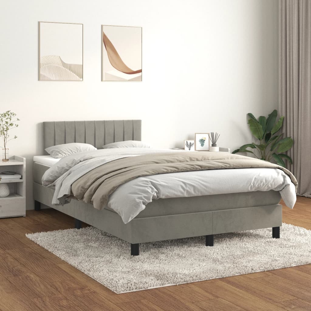 világosszürke bársony rugós ágy matraccal 120 x 190 cm