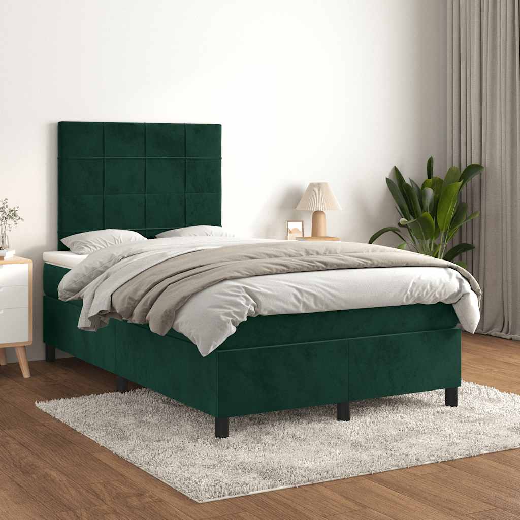 sötétzöld bársony rugós ágy matraccal 120x190 cm