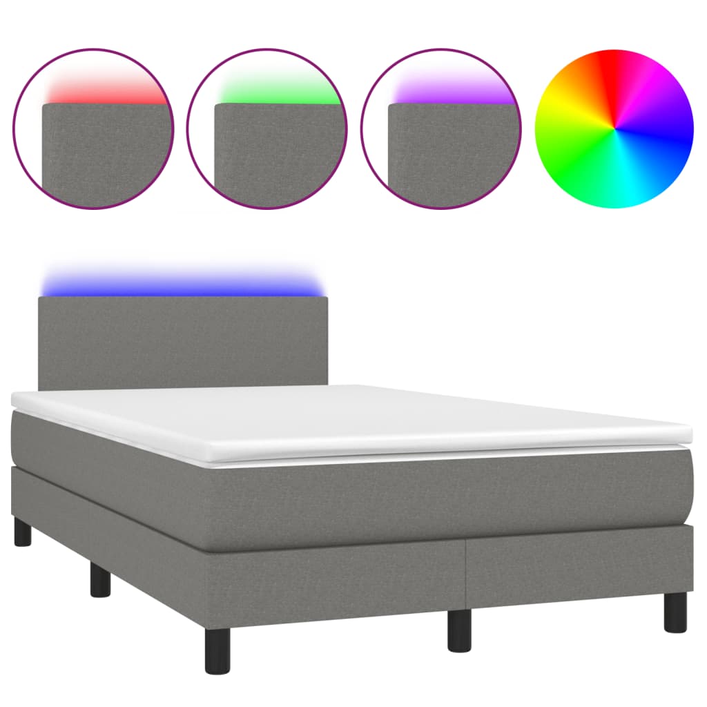 sötétszürke szövet rugós és LED-es ágy matraccal 120x190 cm