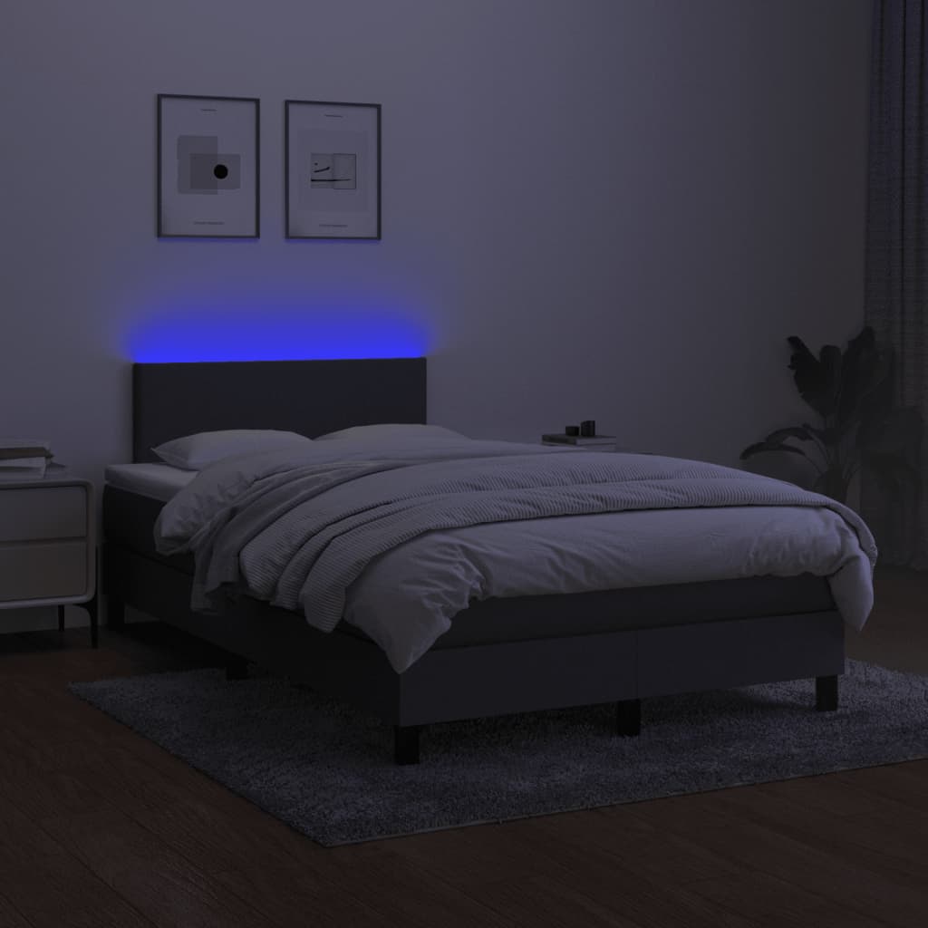 sötétszürke szövet rugós és LED-es ágy matraccal 120x190 cm