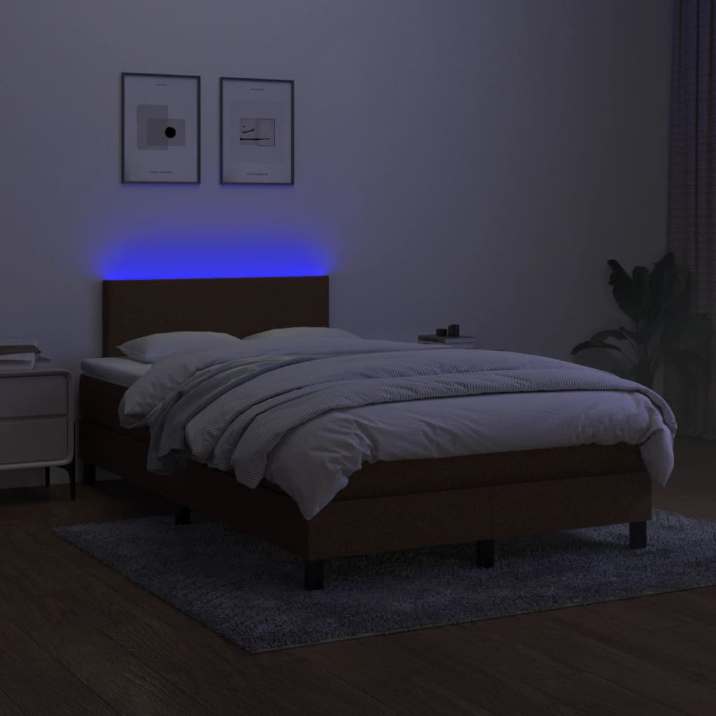 barna szövet rugós és LED-es ágy matraccal 120x190 cm