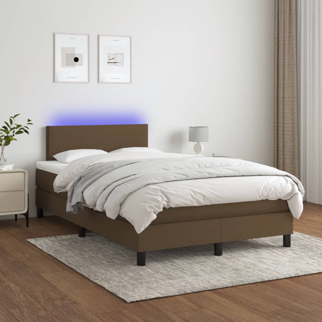 barna szövet rugós és LED-es ágy matraccal 120x190 cm