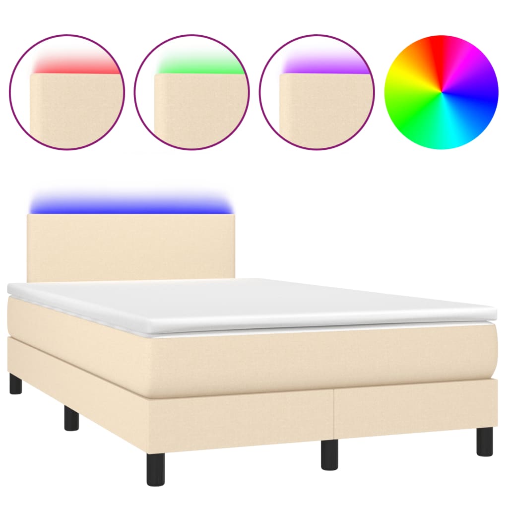 krémszínű szövet rugós és LED-es ágy matraccal 120x190cm