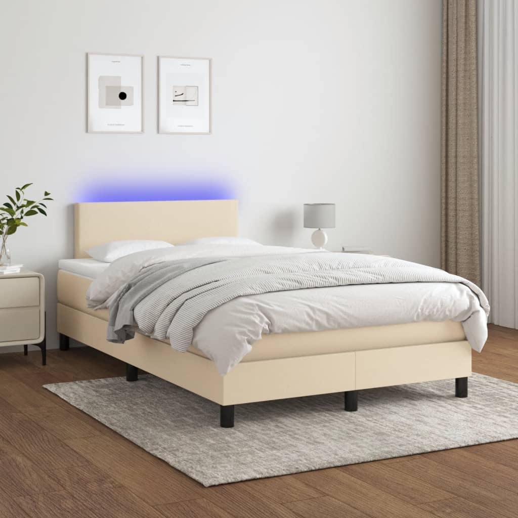krémszínű szövet rugós és LED-es ágy matraccal 120x190cm