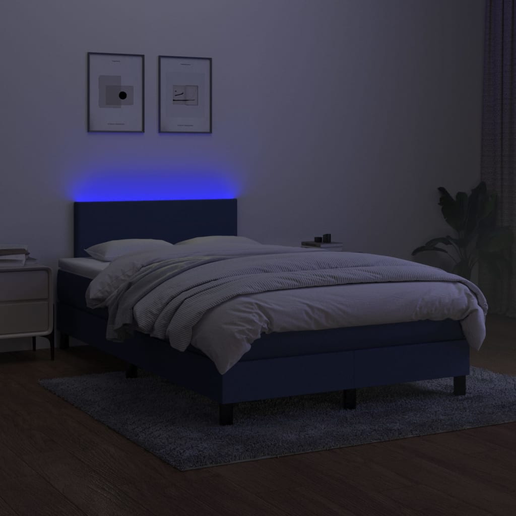 kék szövet rugós és LED-es ágy matraccal 120x190 cm
