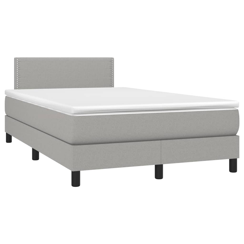 világosszürke szövet rugós és LED-es ágy matraccal 120x190 cm